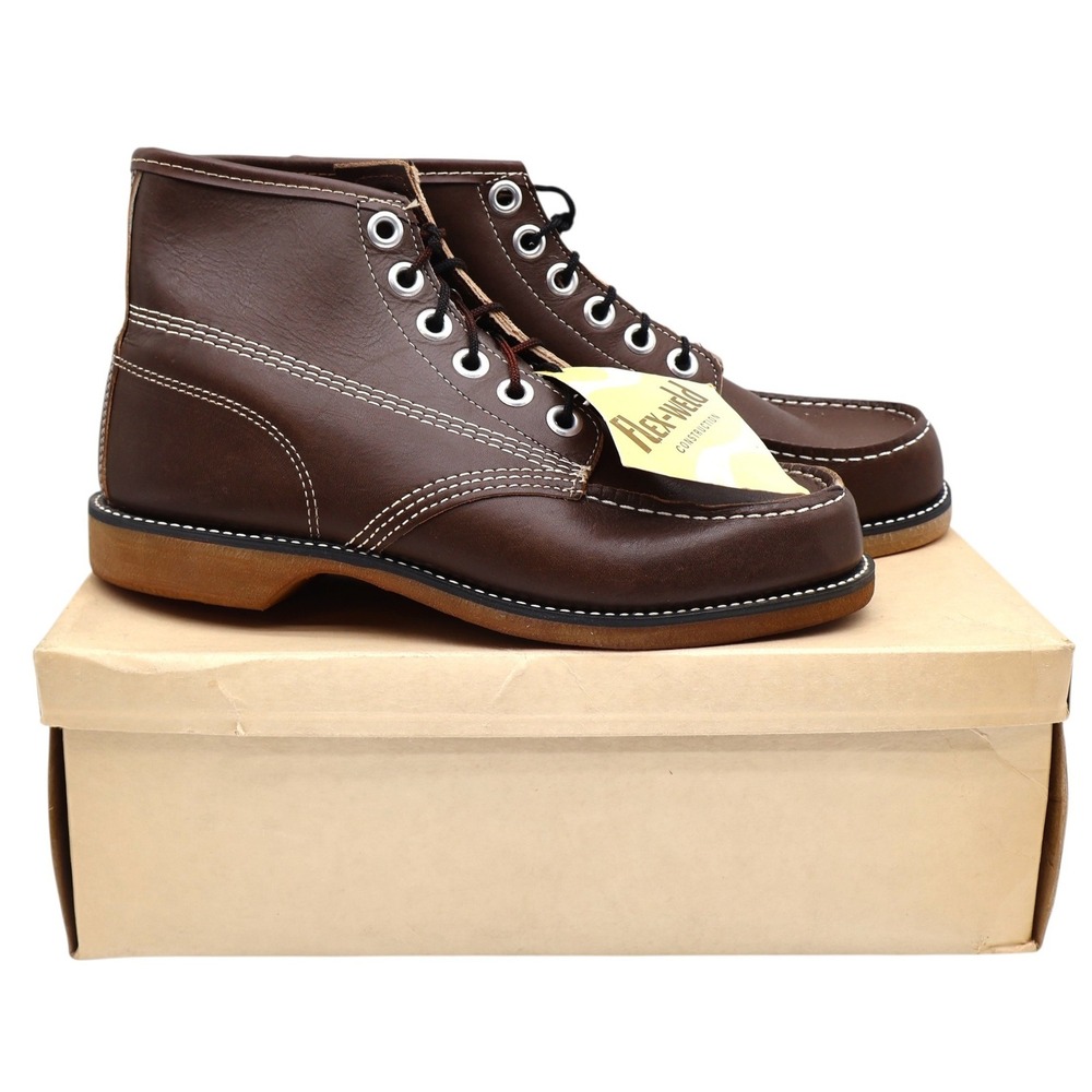 Cedar Crest Work Boots Mens 7 Vintage Brown Leather Moc Toe Flex-Weld USA Made